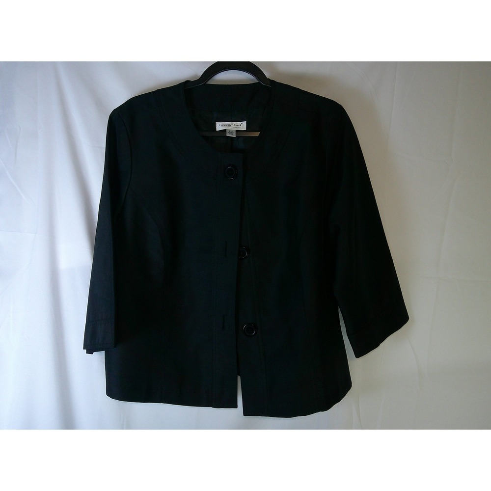 Coldwater Creek Womens Black Collarless 3 Button Blazer Jacket P14‎ 3/4 Sleeve